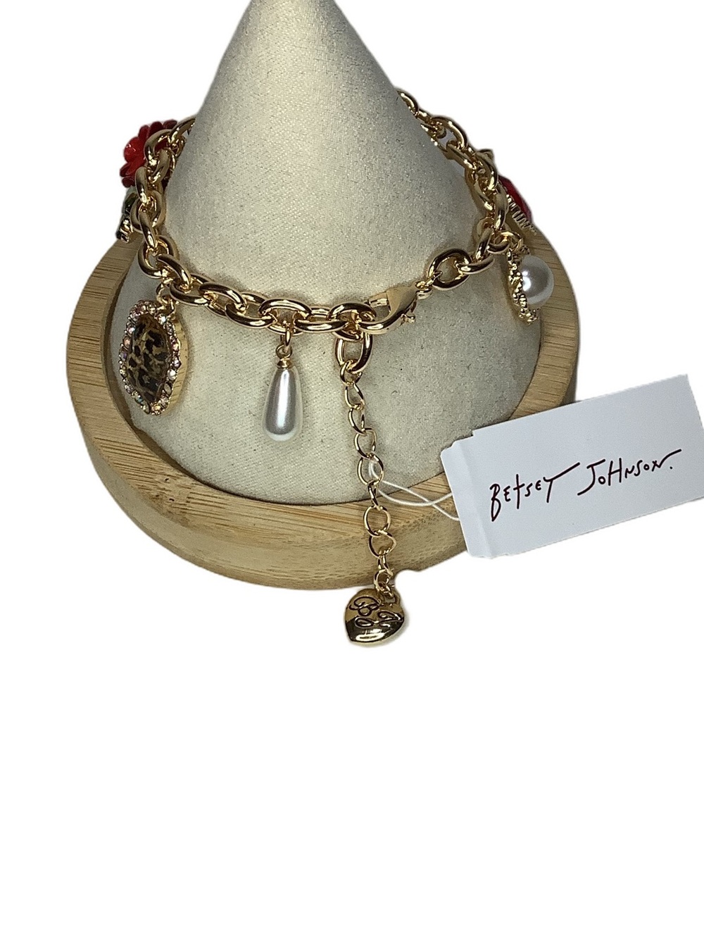Betsey Johnson Leopard & Red Rose Multi Charm Bracelet New - Picture 3 of 5